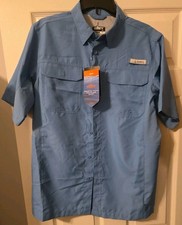 HABIT Men's SMALL Vented Fishing Shirt Blue Short Sleeve Button Front NWT