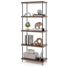 5-Tier Multipurpose Display Rack Freestanding Bookshelf w/ Metal Frame Walnut