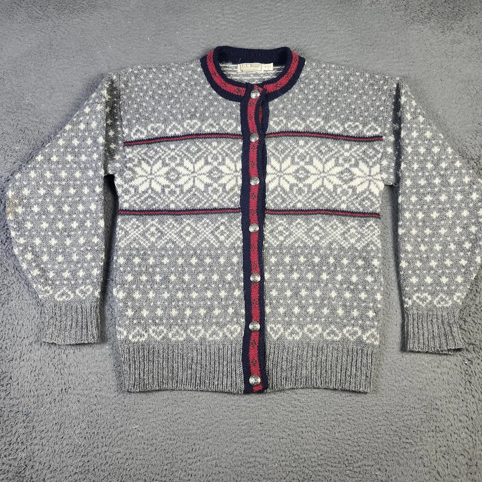 VINTAGE L.L.Bean Sweater Mens Medium Nordic Fair Isle Cardigan Made in USA 90s - Image 2 of 4