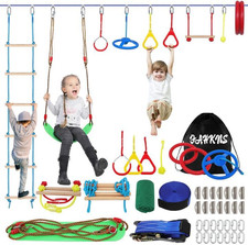 Ninja Warrior Obstacle Course for Kids, 65 FT Durable Slackline with 13 Obstacle