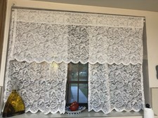 Aligogo 3 piece White Lace Pearl Curtains. 2 panels 52X36/valance 52X21 NEW