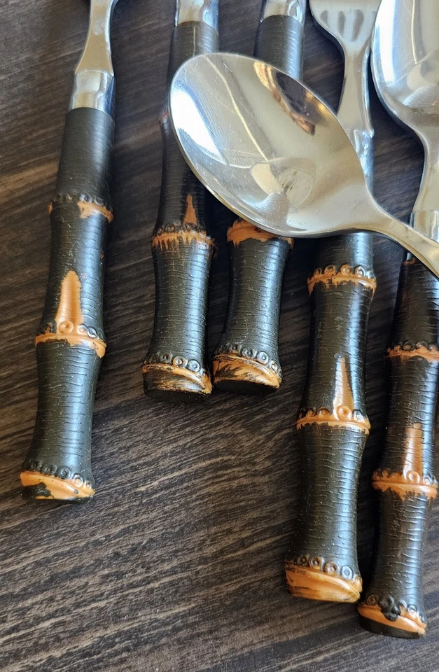 Набор сервировок из 4 предметов столовое серебро бамбук нержавеющая сталь - Изображение 4 из 4