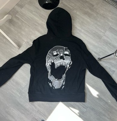 Revenge Chrome Skull Bullet Hole Hoodie Black Pullover Size XL