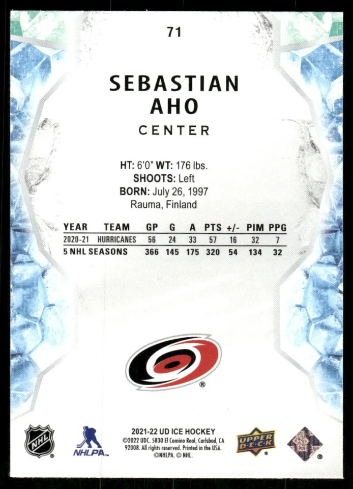 2021-22 Upper Deck Ice #71 Sebastian Aho Green - Image 2 of 2