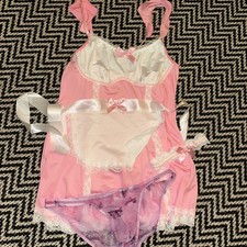 Sissy Pink French Maid Costume Pantie Garter Crossdresser Nightwear Dress Sz XL