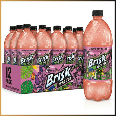 Brisk Strawberry Melon Iced Tea 1 Liter Bottles 12 Pack Refreshing Beverage
