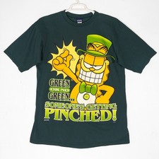 VTG 90s Garfield Pinched Graphic Tee Mens L St Patricks Day Made in USA