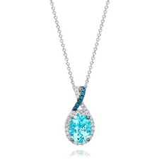 Le Vian 14K White Gold Pendant Necklace for Women Aquamarine White Blue Diamonds