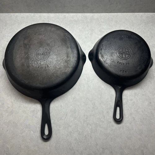 Vintage Griswold Cast Iron Skillet, No. 8 #704 & No.5 #724 USA Made Erie PA