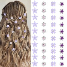40 Pcs Mini Purple Flower Hair Clips Cute Rhinestone Hair Pins Small Decorative