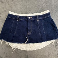 BDG Urban Outfitters Layered Denim Mini Skirt Dark Wash Raw Hem Pleated Medium