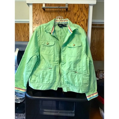 Lighthouse Apparel Lime Green Cotton Zip Up Jacket Rainbow Trim Womens Large