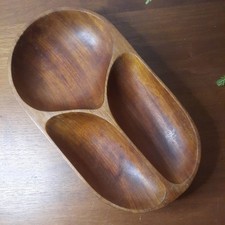 Vintage Oval Wooden Serving Bowl 3 Compartments Handcrafted Snacks Nibbles Nuts