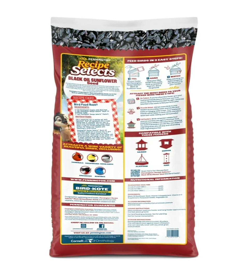 40lb Black Oil Sunflower Seeds Wild Bird Food, Large Bag