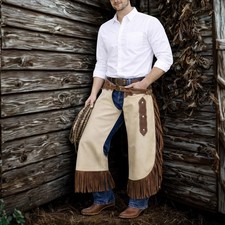 Men’s Western Leather Suede Chaps with Fringe | Cowboy Rodeo Riding Gear