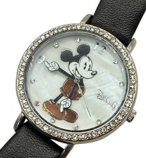 Disney Accutime Mickey Mouse Rhinestone Rotating Arm Watch New Battery Pearlized