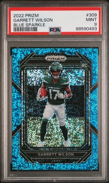 2022 Panini Prizm Rookies Garrett Wilson #309 Blue Sparkle Prizm /96 PSA 9