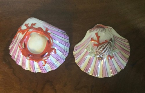 Antique 19th c. Od Paris Porcelain Sea Shell Box Scallop Conch Pink Luster Coral - Picture 8 of 12