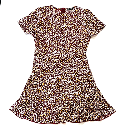 WOMENS FLORAL DAISIES SUMMER DRESS Red Flowers Shein Short Casual White Sz  M