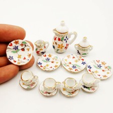 15PC Miniatures Lot Dollhouse1:12Scale Tea Teapots Cups Dining Room Model Toys