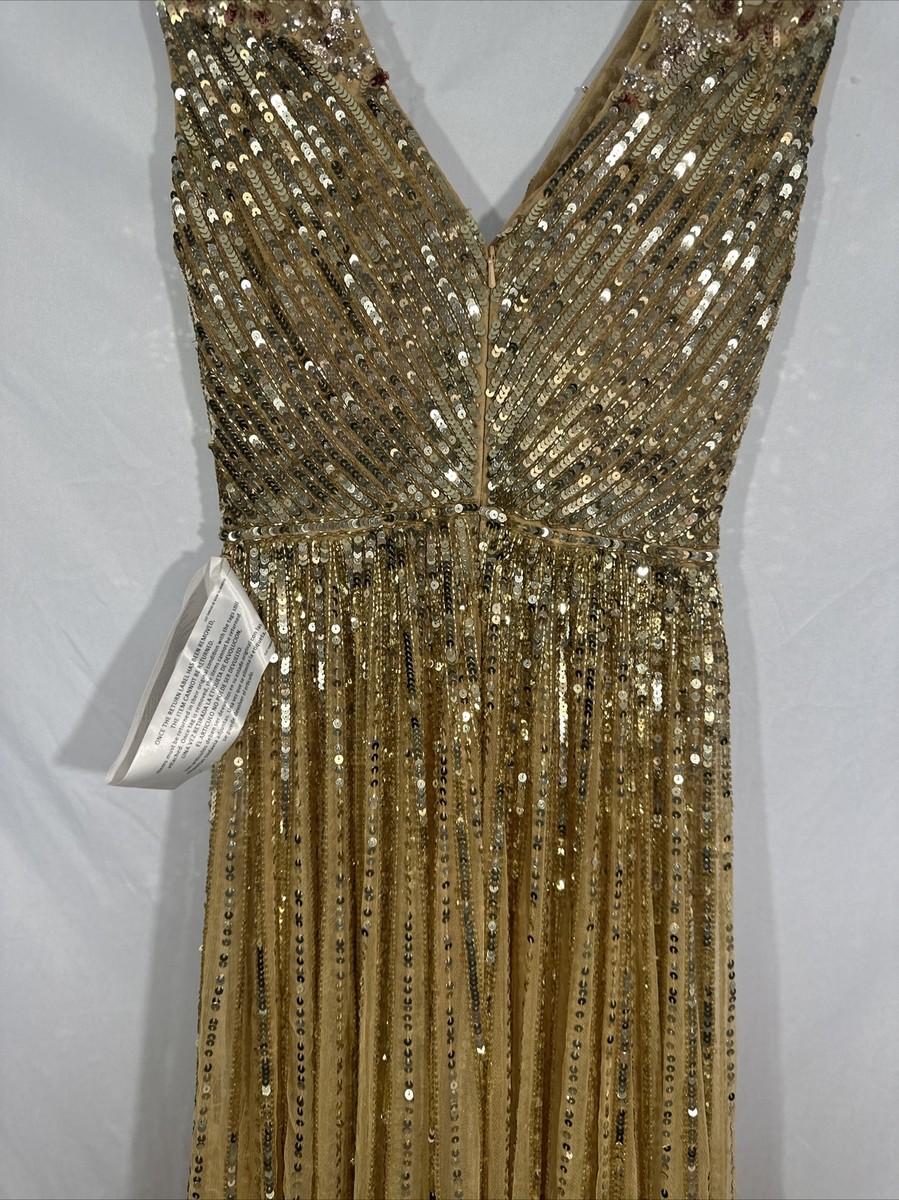 ★Mac Duggal★ ビーズ花柄装飾 半袖 Aライン マキシ ドレス Mac Duggal 79368 Evening Dress Wedding Mother Of Bride Size