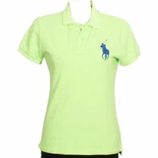 POLO RALPH LAUREN Lime Green Cotton Mesh Big Pony Slim Skinny Fit Shirt Top L