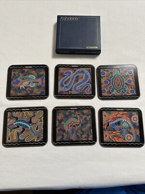 Ashdene Of Australia Cork Backed Coasters Set X 6 Baribunma Bush Tucker Dreaming
