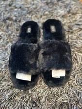 Black Furry Fluffy Sandals Size 9 New