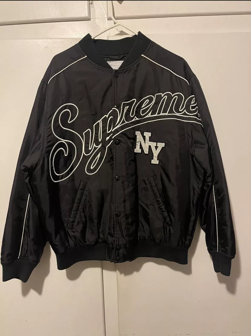 SUPREME CONTRAST SCRIPT VARSITY JACKET BLACK MEDIUM MINT