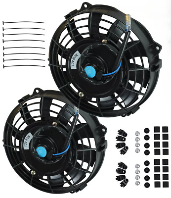 (2) 7'' Universal Electric Slim Push Pull Radiator Cooling Fan 12V 80W Mount Kit