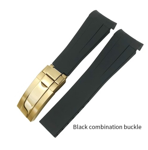 Curved End Rubber Watch Strap With Metal Buckle Deployant Gold Clasp Options - Picture 6 of 13