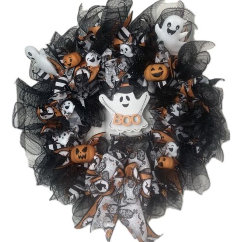 Ghost Wreath, Haunted House Prop, Spooky Door Decor, Halloween Decor Pumpkin