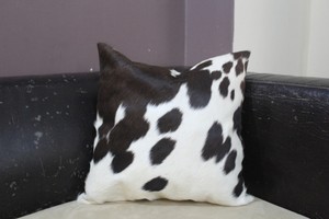 Cowhide Decorative Pillow Cover Black And White 16x16 Hair On