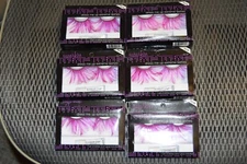 Lot of 6 New! Long Pink Feather Exaggerated Party Fake False Eyelashes with Glue