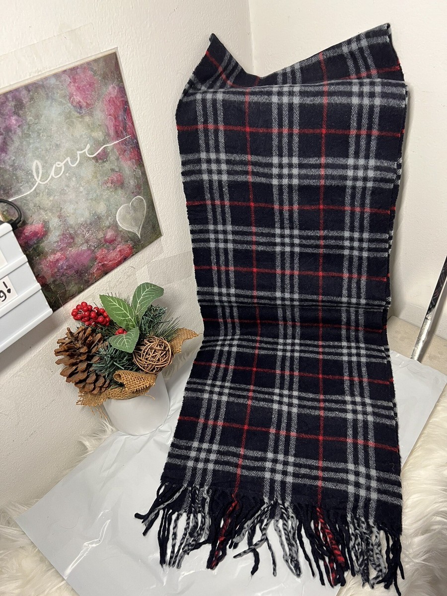 Authentic Burberrys unisex Scarf Blue Check Vintage 100% cashmere