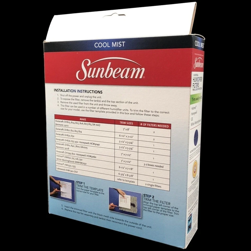 Sunbeam SFU001 Cool Mist Universal Humidifier Filters 2 Pack NEW Triple Layer - Image 2 of 4