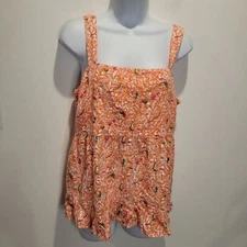 New Loft Size 12 Orange Tropical Bird Tie Back Peplum Cami Top