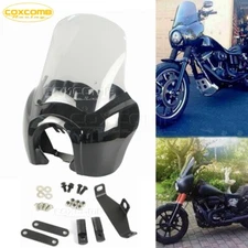 Black Headlight Fairing w/15'' Windshield Extension Mount Kit For Harley Dyna
