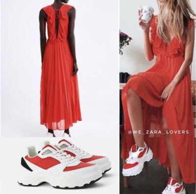 zara red pleated dress