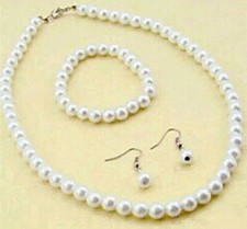 NEW WOMEN'S BEAUTIFUL FAUX FRESHWATER PEARL EARRINGS NECKLACE  BRACELET SET