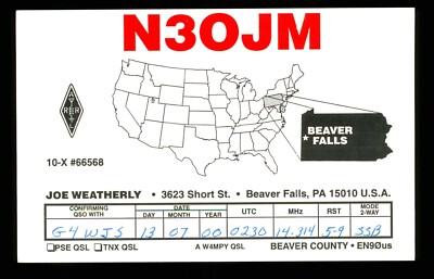 1 x QSL Karte Radio USA N3OJM Beaver Falls PA 2000 Joe Weatherly   V862