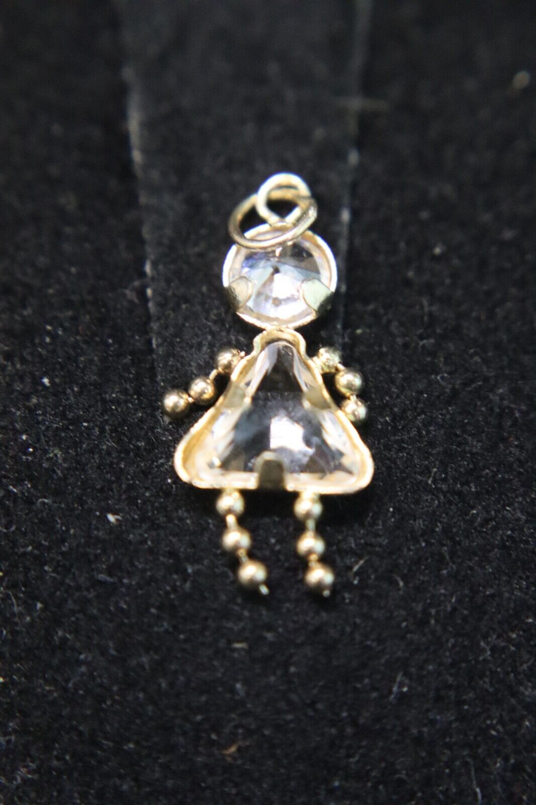 14K Yellow Gold Girl Charm with Clear Crystal Bir… - image 1