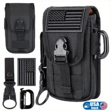 Tactical Outdoor Molle Phone Pouch with US Flag and Water Bottle Hook