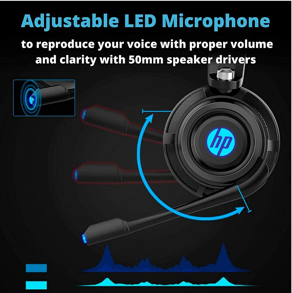 Auriculares estéreo con cable HP con micrófono Auriculares para juegos con auriculares LED H200 Foto 3 de 4