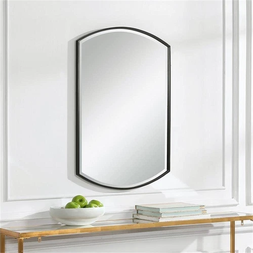 Uttermost Shield Transitional Iron Metal and MDF Mirror in Sleek Satin Black - Picture 6 of 7