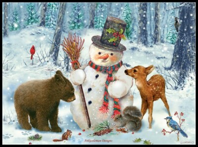 Snowman Gathering - DIY Chart Counted Cross Stitch Patterns Needlework DMC Color