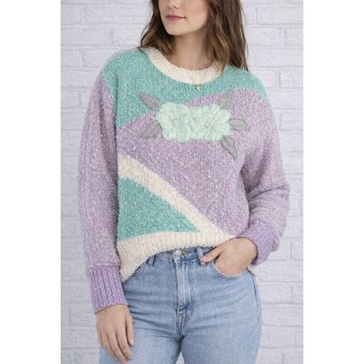 VTG Needles & Yarn Sweater Women M Pastel Floral Applique Korea 90s Cottagecore
