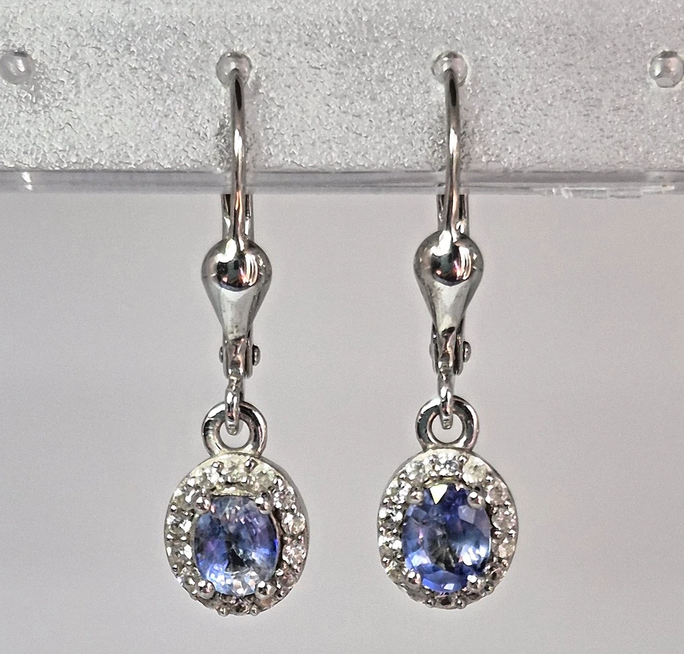 Brincos traseiros de safira azul e zircão do Ceilão platina sobre prata esterlina - Imagem 2 de 4