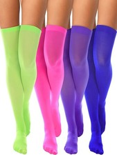 4 Pairs Women Silk Thigh High Stockings Nylon Over Knee Sheer Hosiery Tights