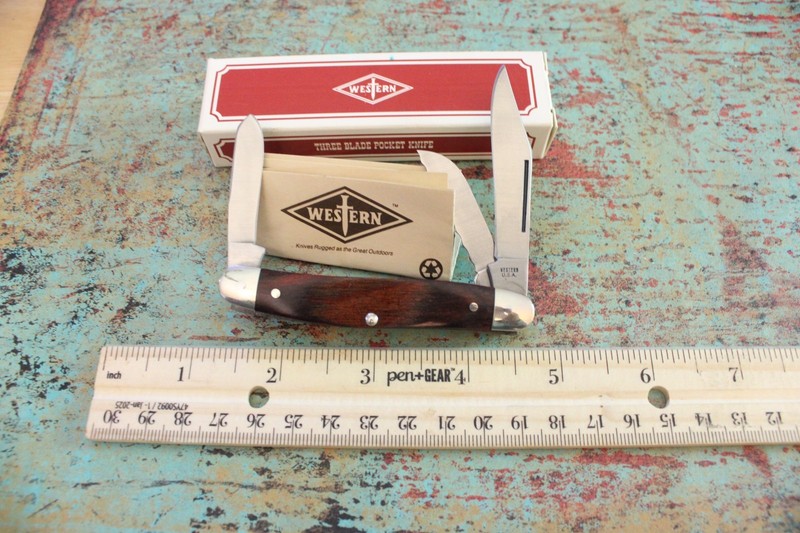 Vintage Western USA #W336 Rose Wood 3 Blade Stockman Knife Stainless Steel NIB